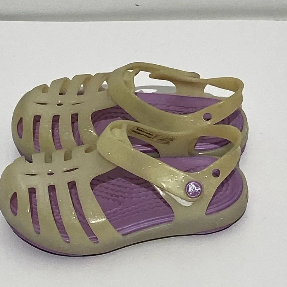 Crocs Girls Cream‎ Purple Isabella Glitter Jelly Comfort Sandals Size 5